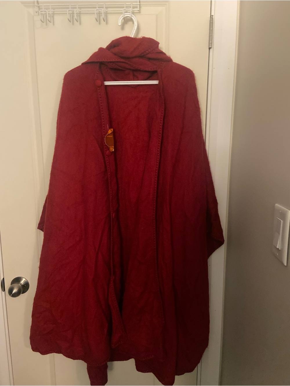 Women's Hooded Red Cape Coat - Cozy Open Front Layer